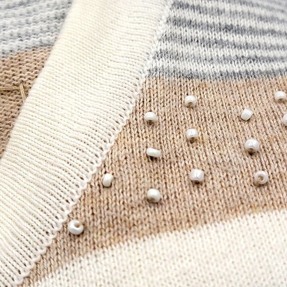 Tommy Hilfiger Womens Striped Cardigan With Pearl Accents 100% Pima Size M - Picture 7 of 16